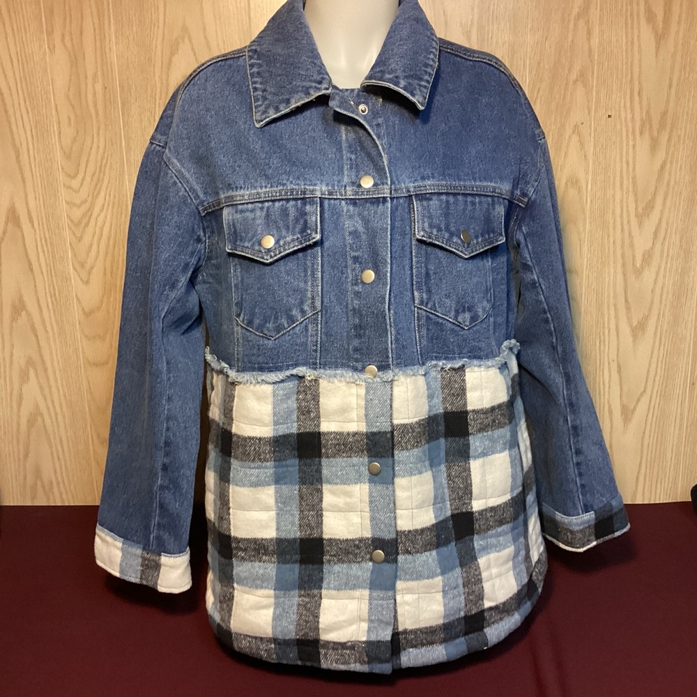 Blue B collection denim and plaid jacket womens size Large